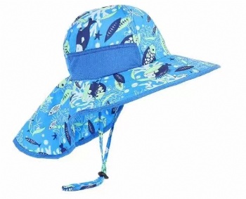 flower fabric lady neck flap wide brim sun hat