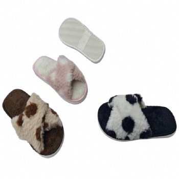 cow skin open toed cross band winter slipper